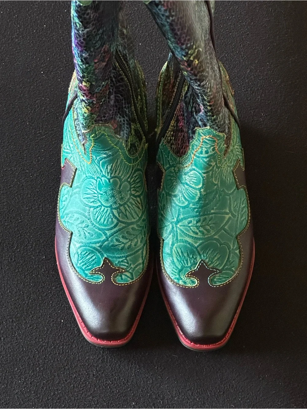 Brand New! L’Artiste Tortoise Western Cowboy Vintage Boots floral interior